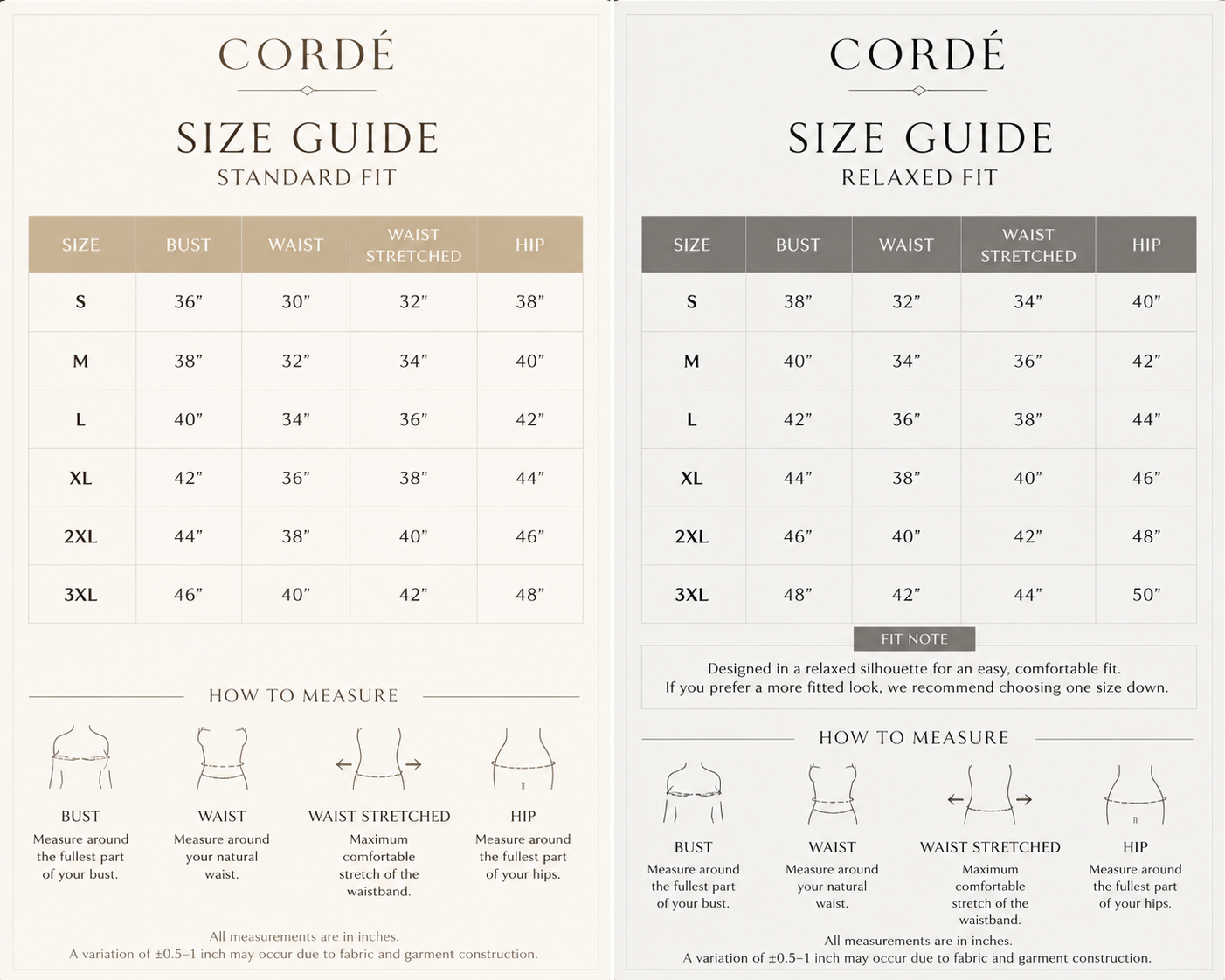 Size chart
